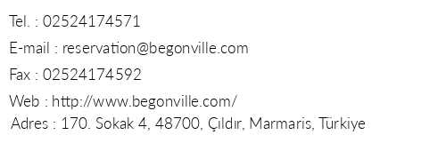 Marmaris Begonville Hotel telefon numaralar, faks, e-mail, posta adresi ve iletiim bilgileri